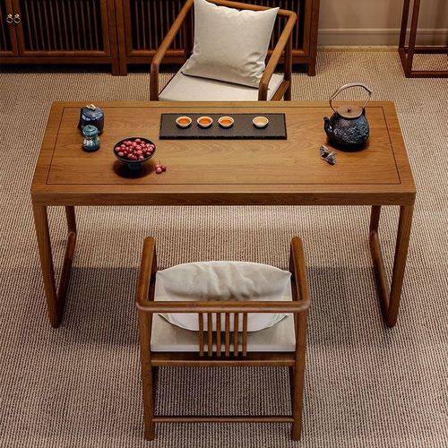 新中式阳台茶桌小型泡茶桌黑胡桃木茶桌椅组合家用实木书桌小茶台