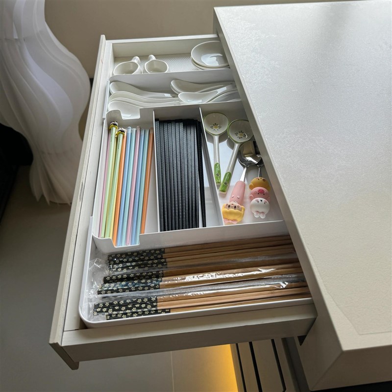 可伸缩抽屉收纳盒餐n具筷子勺子分格整理盒家用厨房橱柜内置分隔