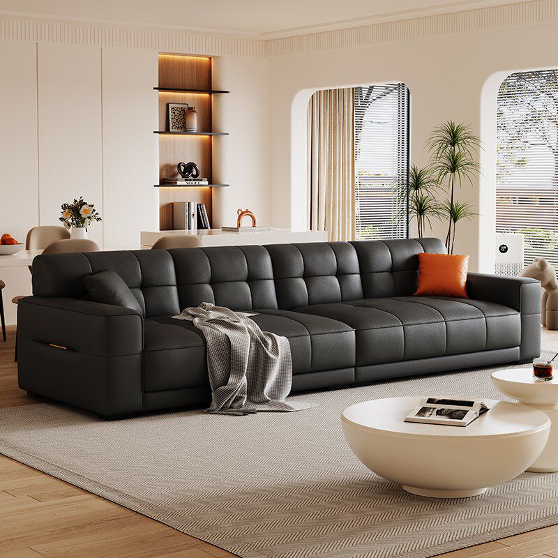 现代简约带贵妃位沙发猫抓皮直排小户型沙发奶油风三人位皮艺沙发