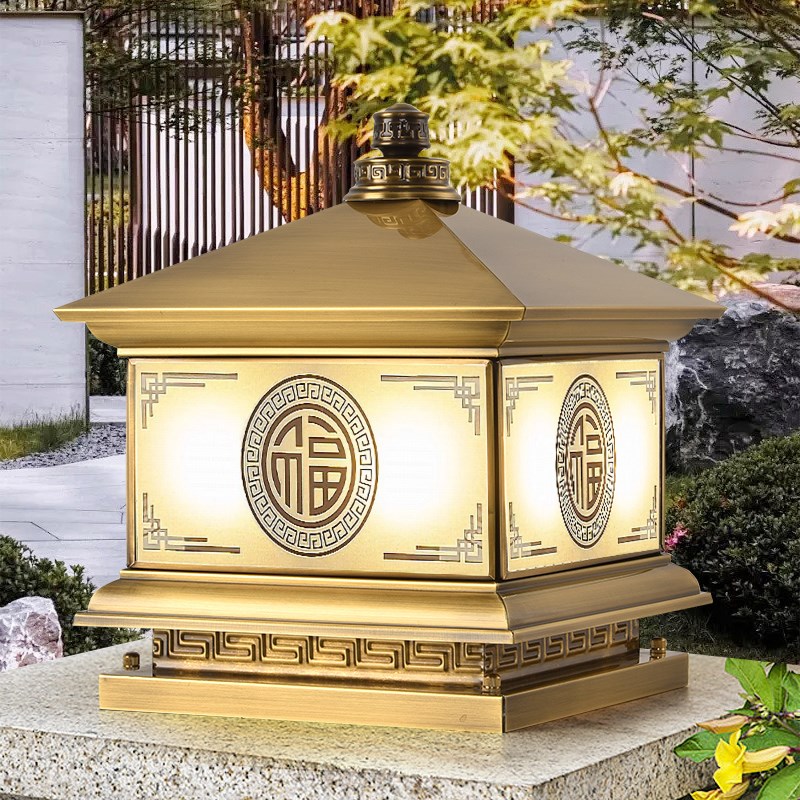 别墅柱头灯纯铜太阳能柱子全铜户外防水庭院别墅门柱灯大门围墙灯