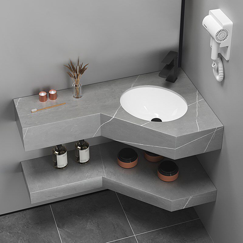 三角形洗手台盆转角洗脸盆挂墙式卫生间岩板浴室柜组合定制洗漱台