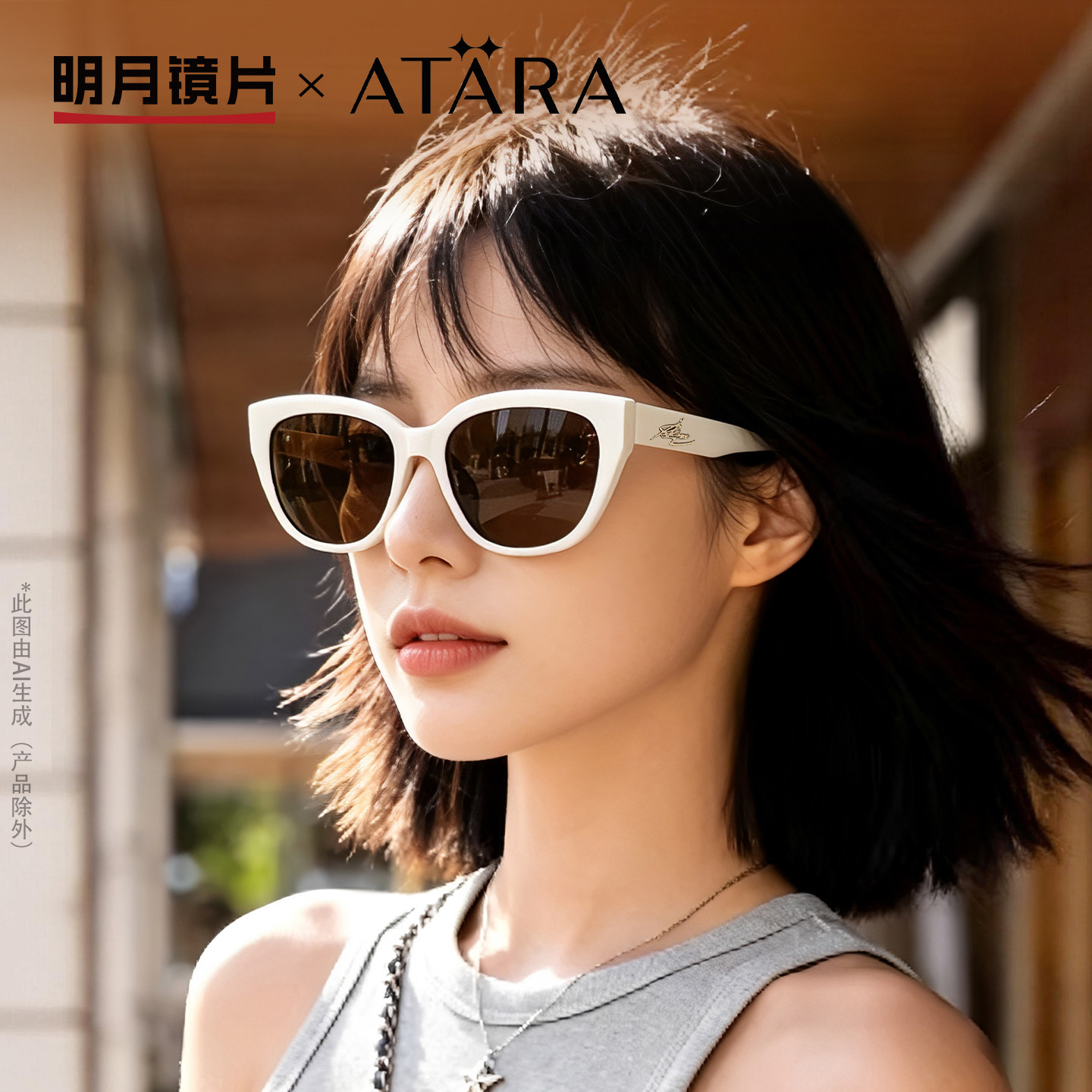 明月阿塔那高级感时尚猫眼大框墨镜女防晒带度数近视太阳镜A53008图片
