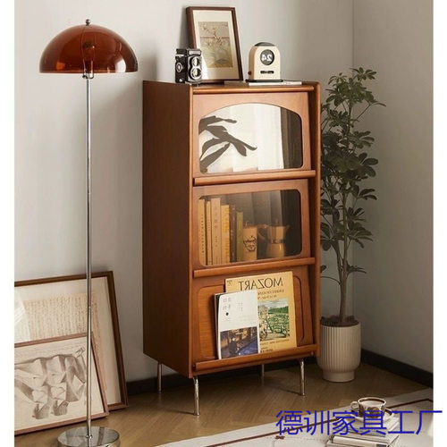 中古实木书柜客厅立柜杂志柜收纳储物柜日式落地柜玻璃展示柜简约