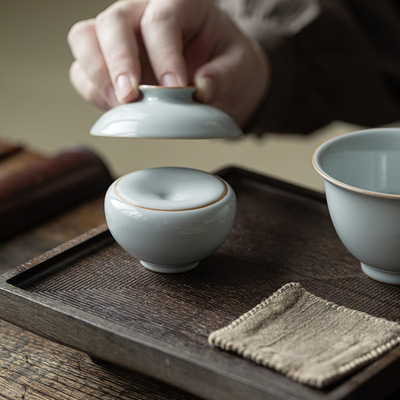 明泉茶斋汝窑战鼓盖置壶盖托茶具配件紫砂壶壶盖茶杯垫复古茶托