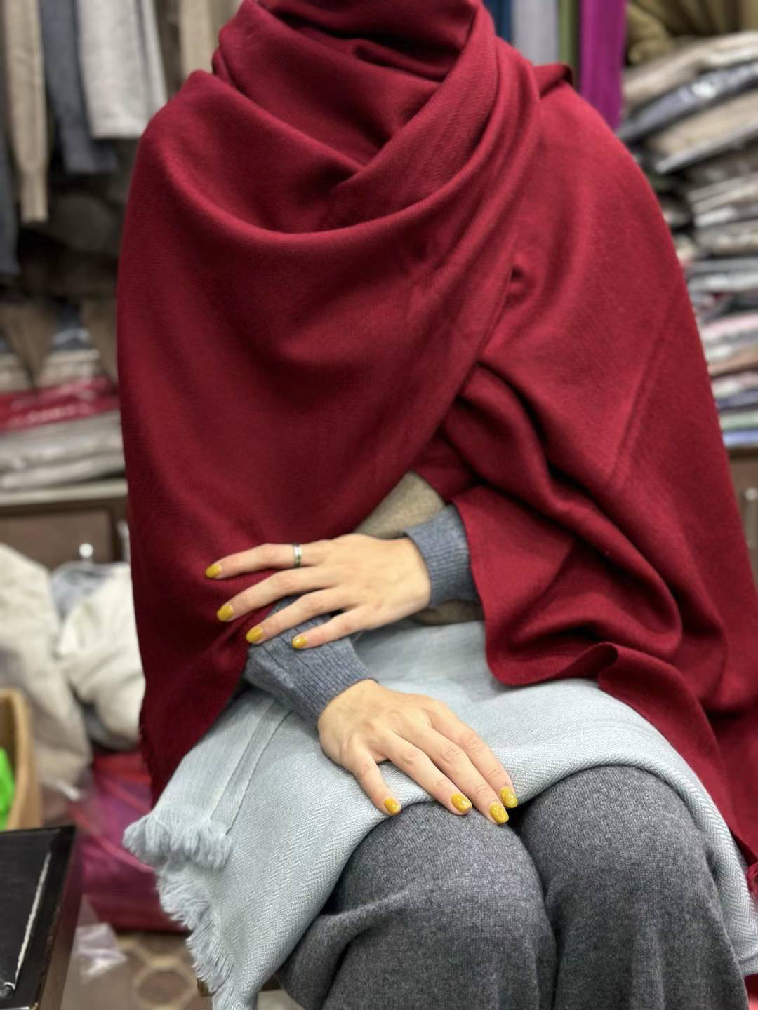 尼泊尔高质羊毛围巾/披肩100*200舒适保暖330克纯色系列大板披肩