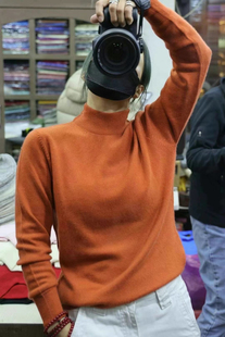 尼泊尔克什米尔山羊绒女士半高领植物染色长袖柔软休闲打底衫