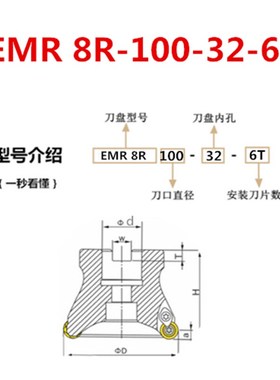 铣刀盘63R8薄片EMR圆鼻粗加工80100125刀盘rdmw1604 1605刀片数控