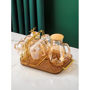茶盘沥水家用放茶杯茶具杯子水杯茶水客厅双层收纳托盘长方形杯架