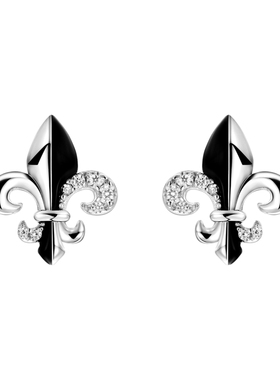 APORRO 骑士系列925银珐琅鸢尾花耳钉情侣小众