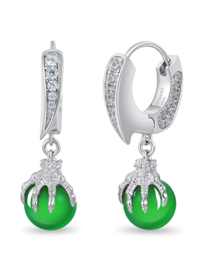 APORRO【明星同款】龙2系列龙脊满镶钻玉髓龙珠耳坠925银潮流时尚