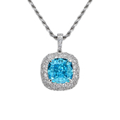 APORRO 礼物男女 冰花切系列海蓝色满镶钻闪耀高级轻奢感吊坠项链