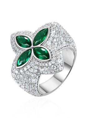 APORRO四叶草系列 手工满镶锆幸运戒指 小众质感情侣送礼明星同款