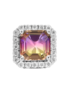 APORRO 紫黄渐变八角围镶925银耳钉耳饰紫色镶嵌简约高级情侣送礼