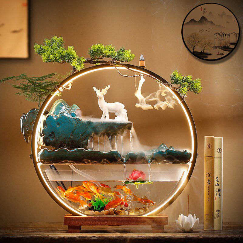 速发循环缸鱼流水器生财客厅创意摆件办公室小桌型面景观招财开业