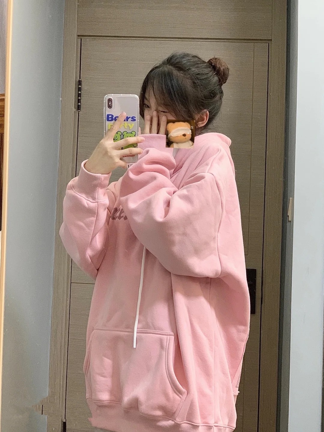 速发粉色连帽卫衣秋冬大it计ge加绒加厚设a感小众潮外套v码上衣