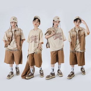 速发少演嘻孩街舞表儿服男孩马甲套装 hiphop架子鼓夏哈炸街走秀潮