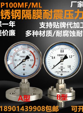 速发YTP100-F不锈钢隔膜压震表耐5法兰螺纹式连接膜片D25D力0四氟