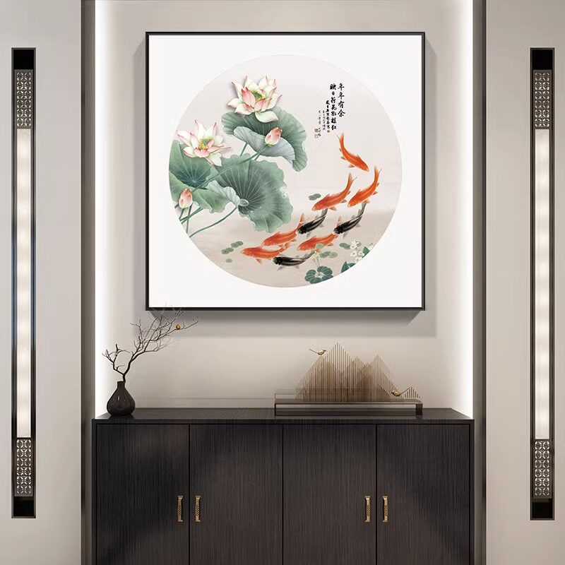 速发新式中九鱼图玄关过道装饰画大气书房茶厅挂画简约客室墙壁画