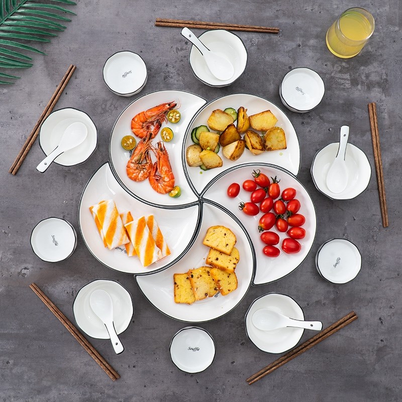 速发陶瓷月亮拼盘创组菜具碗碟意合家用菜盘餐碟圆桌盘子套装