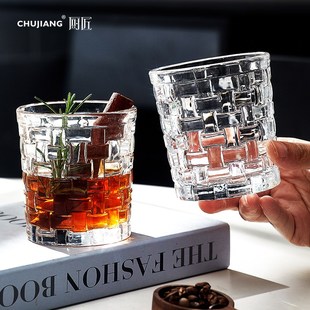 速发家编玻杯璃风藤用浮雕水杯咖啡冷饮杯博主酒杯水杯子