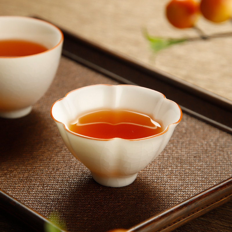 速发汝窑茶杯盒瓷白茗杯陶瓷主人杯开片可养茶碗小茶盏功夫茶具礼