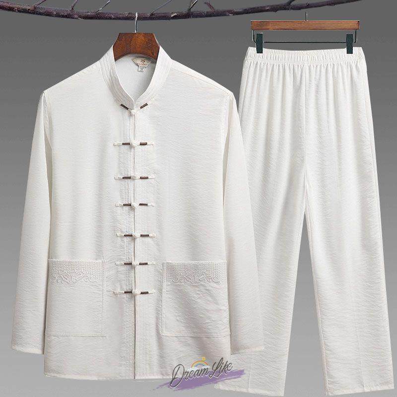 速发中老年人唐装男长袖套装爸爸衣夏爷中式太极服汉服装爷装春服