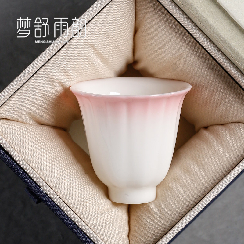 速发羊脂玉喝变条纹杯品茗瓷个人杯陶杯主人杯功夫茶具小茶杯渐茶