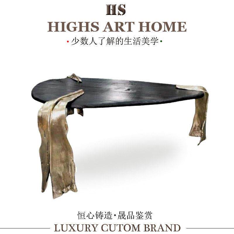 奢华实木黄铜不规则异形茶几豪华别墅客厅级感边几东莞定家具