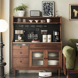 北美黑胡桃木餐边柜实木茶水柜收纳柜靠墙一体岩板矮柜台面储物柜