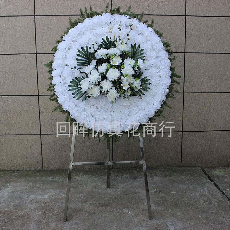 绢花菊花圈直径1米大花圈花圈假花圈布料花圈扫墓花殡葬花圈