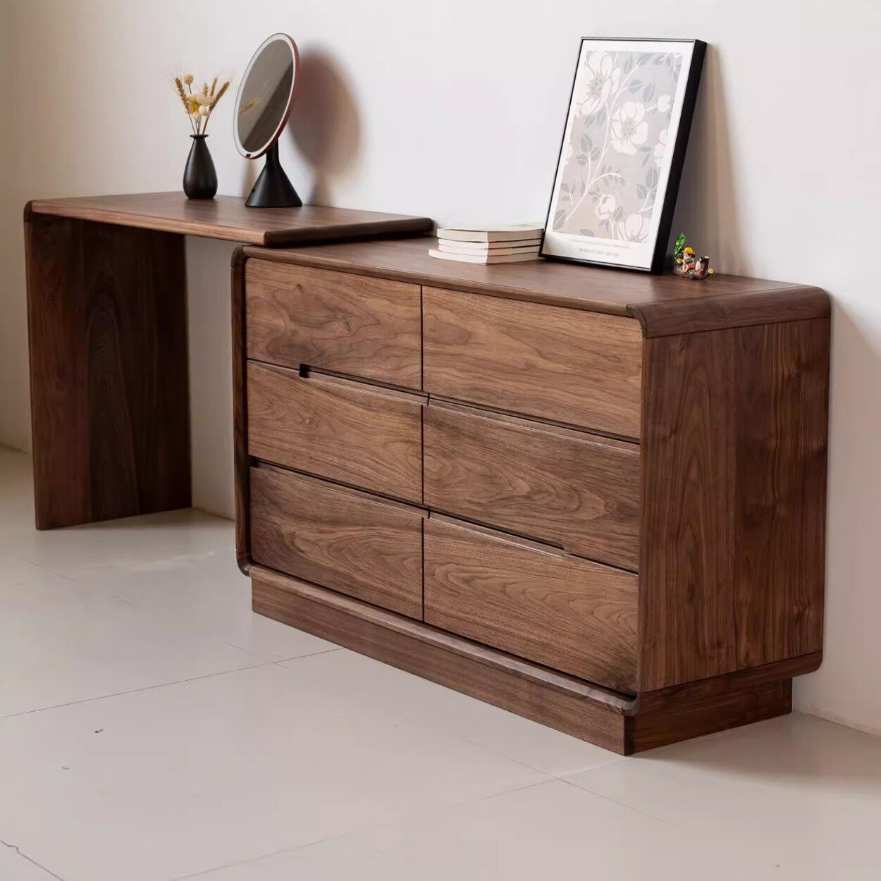 北美黑胡桃木梳妆台卧室现代简约轻奢高级感欧式小型化妆桌斗柜