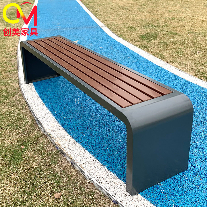 不锈钢塑木公园排椅公共长椅室外铁艺长条凳庭院商城小区商用户外