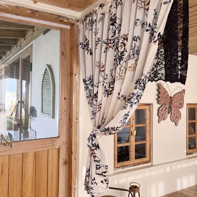 中古温润以蓝树叶透光不透人半帘门帘遮挡帘装饰布遮丑帘穿杆粘贴