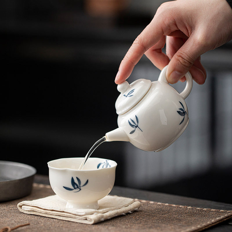 手绘白瓷兰花迷你壶家用陶瓷小茶壶单壶小套装陶瓷茶具泡茶壶女士