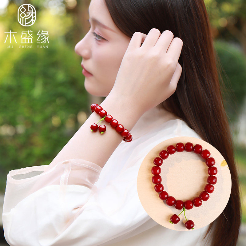 菩提根手串小红薯同款男女款新年红色桶珠文玩念珠盘玩本命年手链