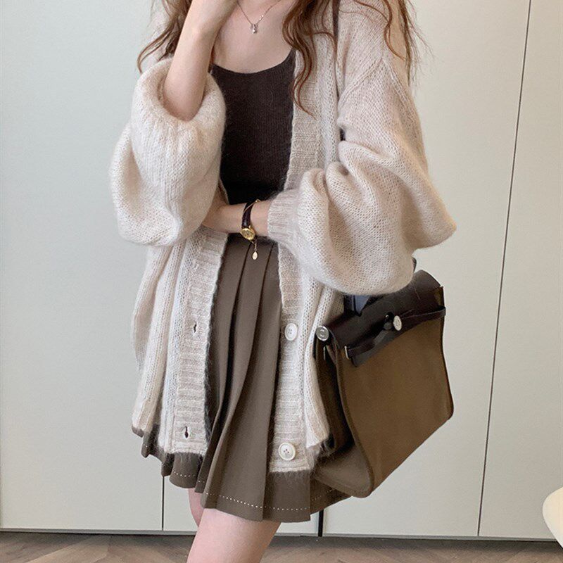 速发毛柔软糯马海温针织开衫外套春秋宽松慵懒毛风衣很仙的薄款上