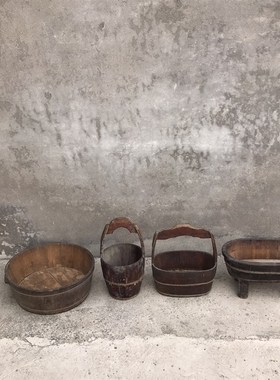 速发桶俗老物件老木木老水桶民花盆创意花盆农家院装饰品复古怀旧