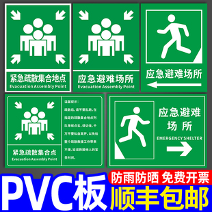 速发应急避难场所间指示牌紧急疏散集合点标识示险安全逃生标志提