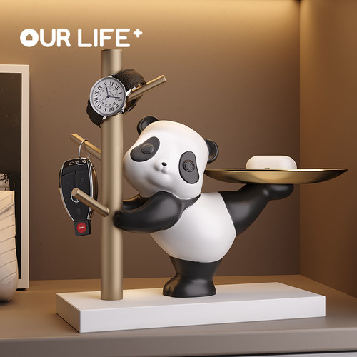 速发门舞熊猫收品摆件进跳口鞋柜上收纳玄关酒柜家居装饰工艺礼纳