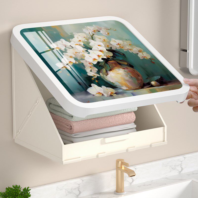 速发浴室壁画收纳箱洗澡神衣服放器免打孔防水挂画置卫生间折叠柜