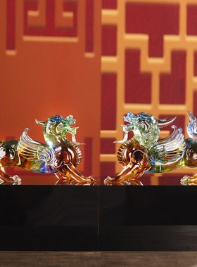 速发琉璃貔佛一对桌面摆件飞天貔貅家居送悦貅艺纯手工工艺品礼品