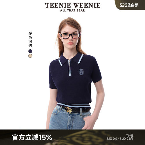 TeenieWeenie小熊女装毛衣春夏简约松弛老钱风POLO领短袖套头上衣
