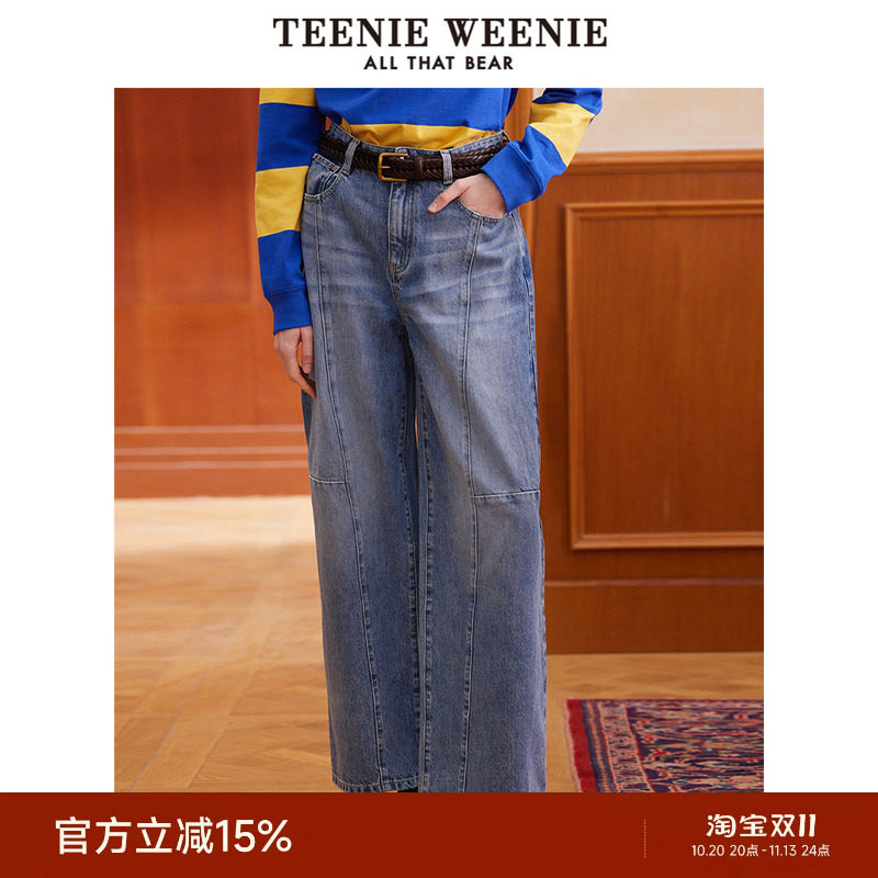 TeenieWeenie小熊女装牛仔裤2025秋季新款宽松时尚休闲通勤香蕉裤