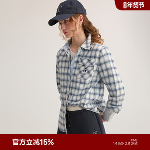 TeenieWeenie小熊女装衬衫2025秋新款简约舒适宽松学院风格纹上衣