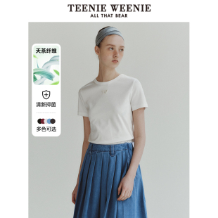 黑色正肩上衣白色短袖 TeenieWeenie 夏季 天茶抑菌 T恤 小熊女装