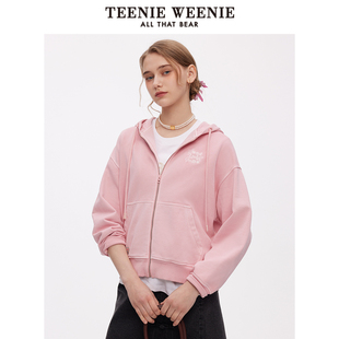 卫衣 TeenieWeenie小熊女装 2025秋季 新款 活力少女甜美粉色连帽开衫