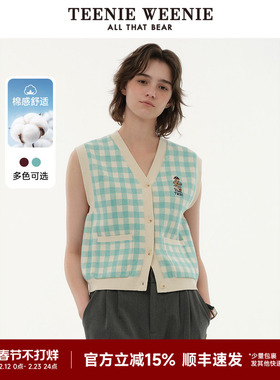 TeenieWeenie小熊多巴胺学院休闲格纹毛衣开衫奶fuu针织马甲背心