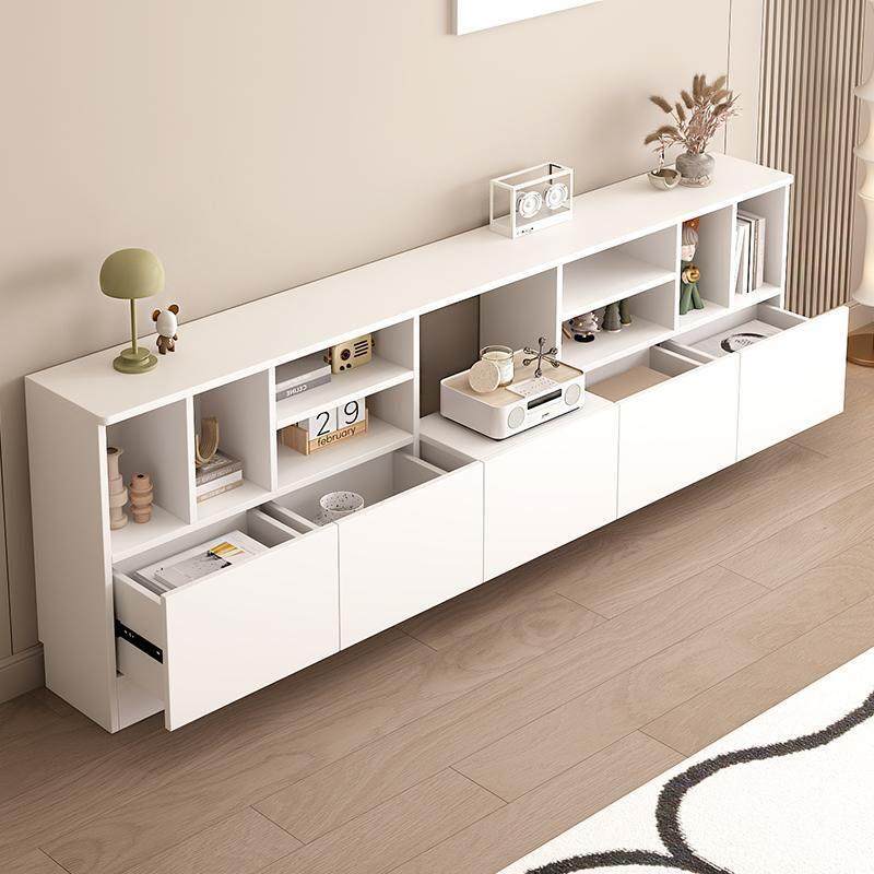 2025新款圆角窄书柜电视柜暗格隐藏插座推拉设计矮柜实木书架落地