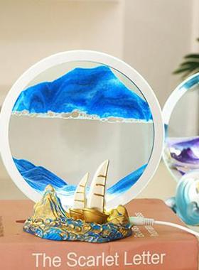 一帆风顺流沙画小夜灯办公室装饰品客厅电视柜摆件乔迁开业送礼品