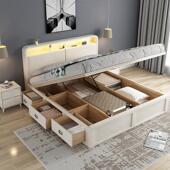 全实木气压高箱收纳收纳床现代简约1.8米北欧主卧1.5小户型双人床